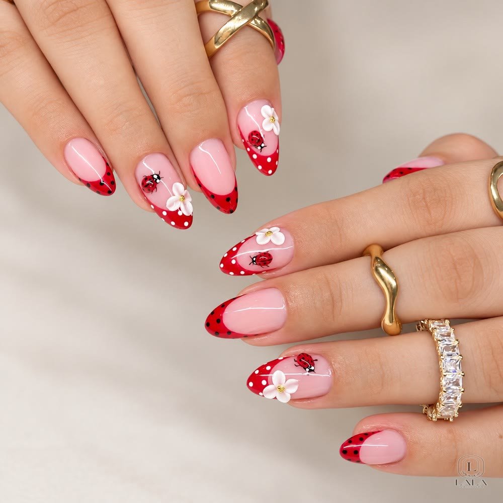 Blue chrome and floral nail art