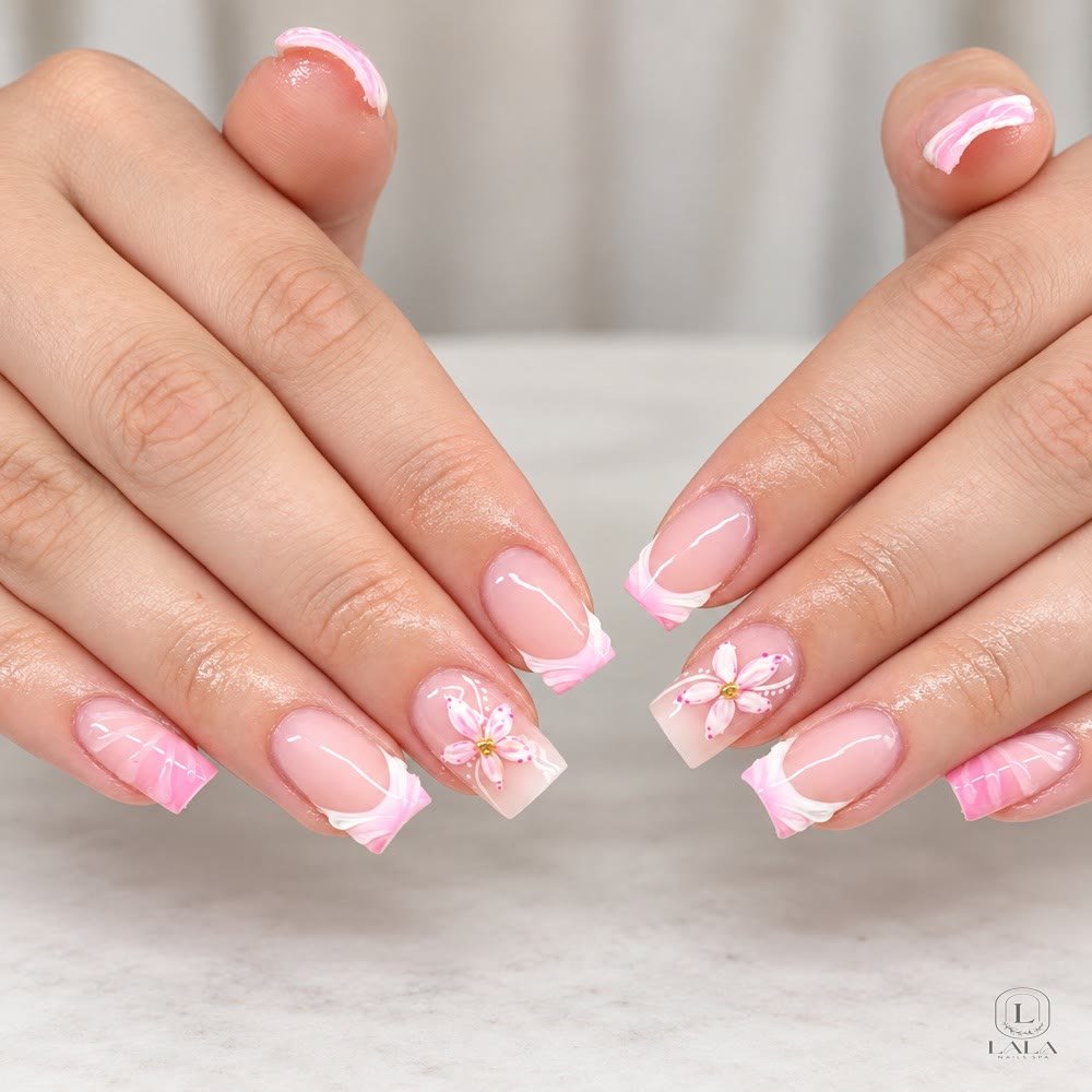 Builder gel nails with a soft pink finish, Winnetka CA